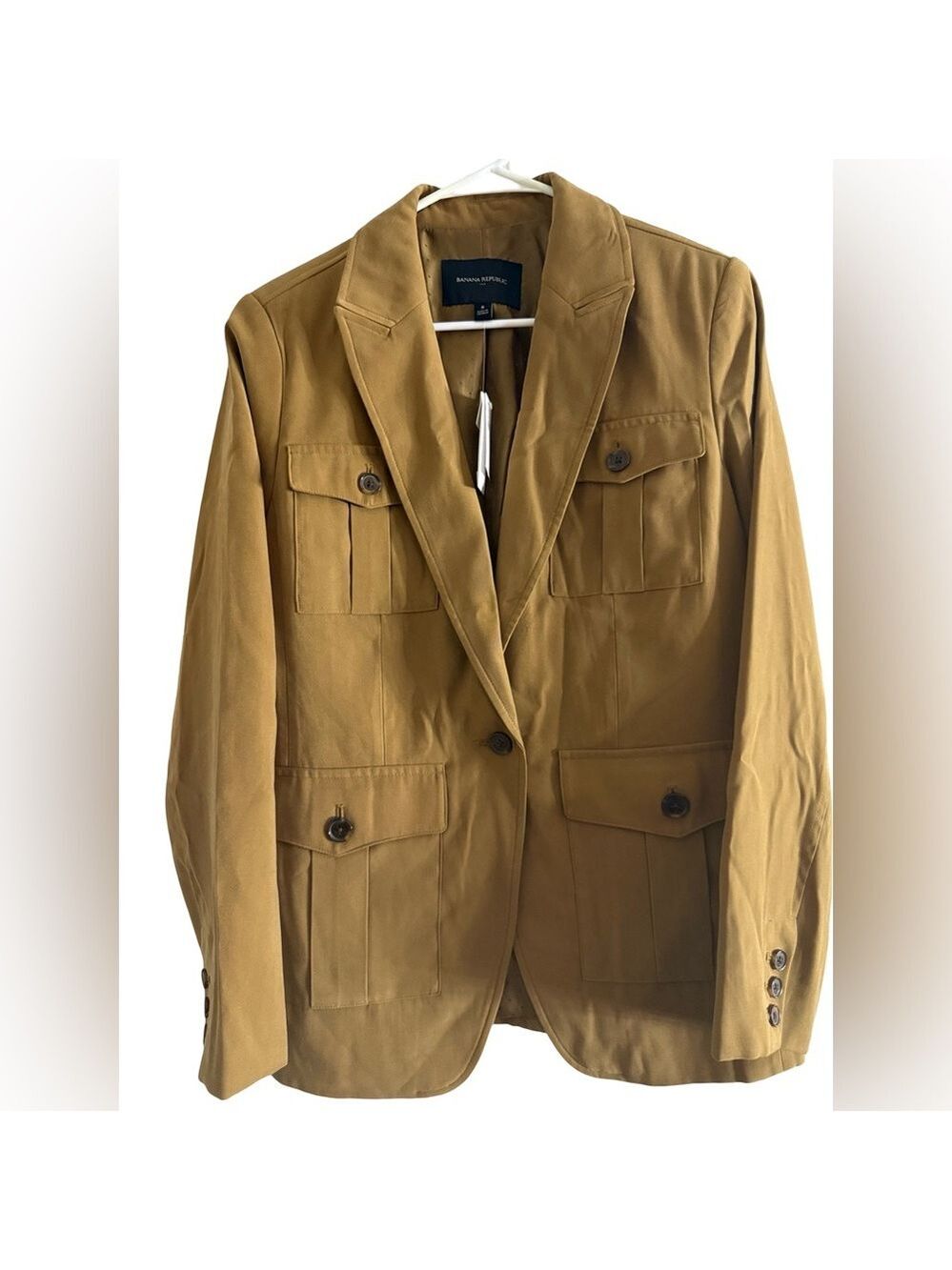 BANANA REPUBLIC Drapey Twill Utility Blazer Camel Brown Sz 8 $160 Safari NWT - Picture 2 of 6